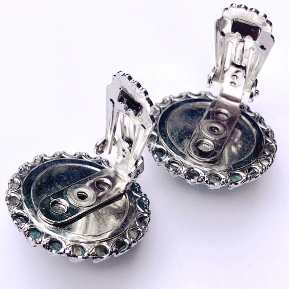 VTG 60s Turquoise Earrings Stone Chip Resin Dome Silver Tone Clip On Mid Century - Picture 8 of 12